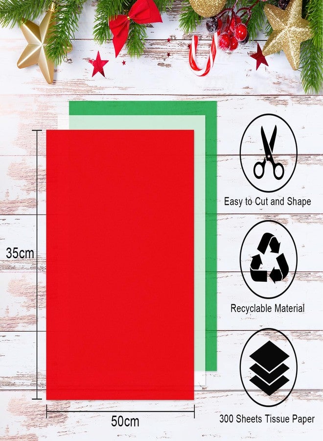 AORZIT 300 Sheets Christmas Tissue Paper for Gift Bags, AORZIT 20" x 14" Red Green White Tissue Christmas Wrapping Paper Bulk for Xmas Gift Box Storage Wrap Clothes Packag Move Supplies Party Decor - Image 3